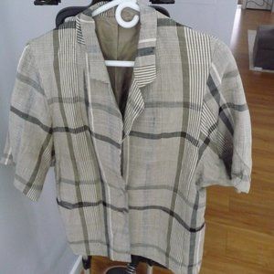 VINTAGE WILKEN ELEGANCE women  ivory tartan linen blend jacket size L/P